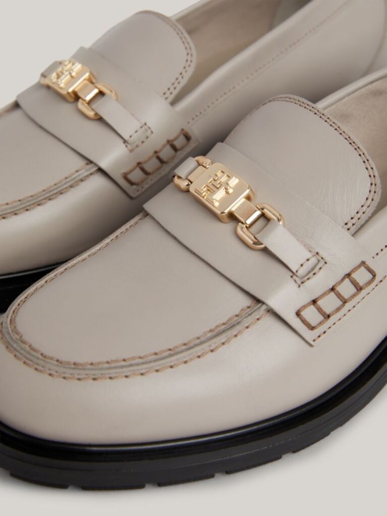 Beige TH Monogram Leather Loafers  Women