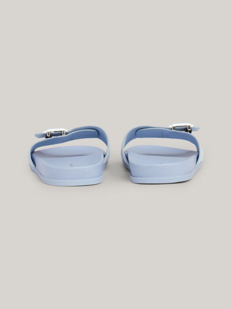 Blue TH Monogram Buckle Suede Sandals  Women