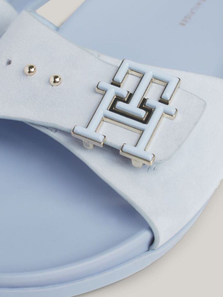 Blue TH Monogram Buckle Suede Sandals  Women