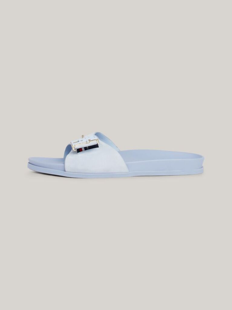 Blue TH Monogram Buckle Suede Sandals  Women
