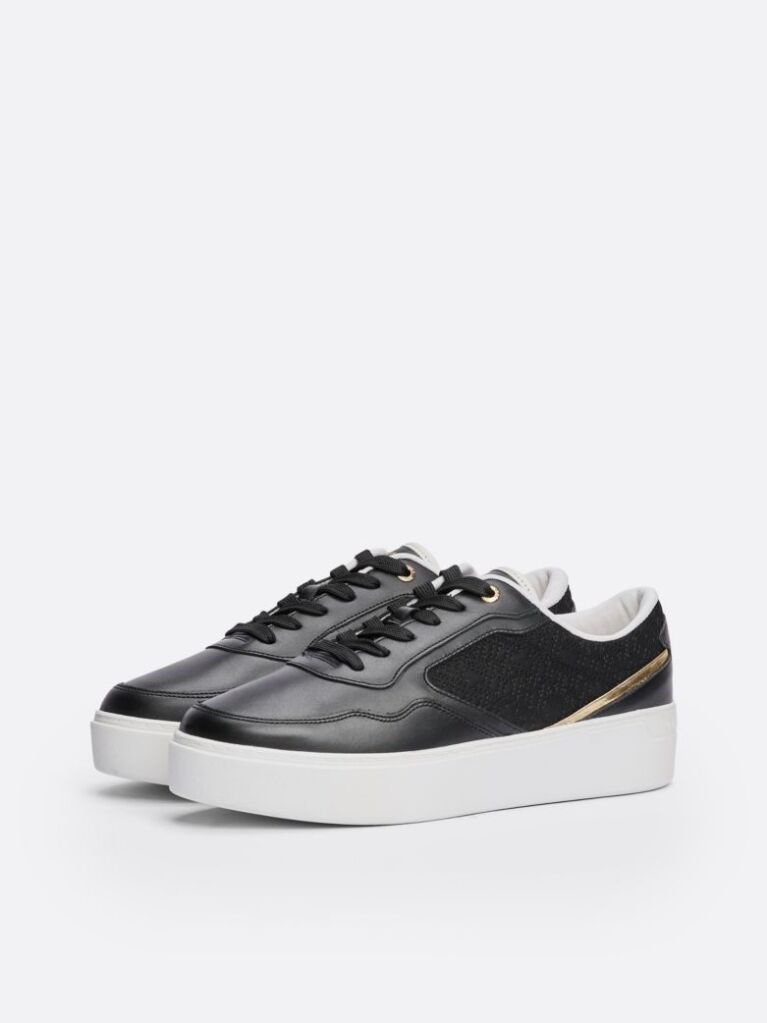 Black TH Monogram Leather Platform Trainers  Women