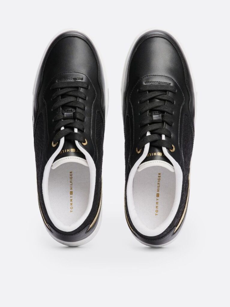Black TH Monogram Leather Platform Trainers  Women