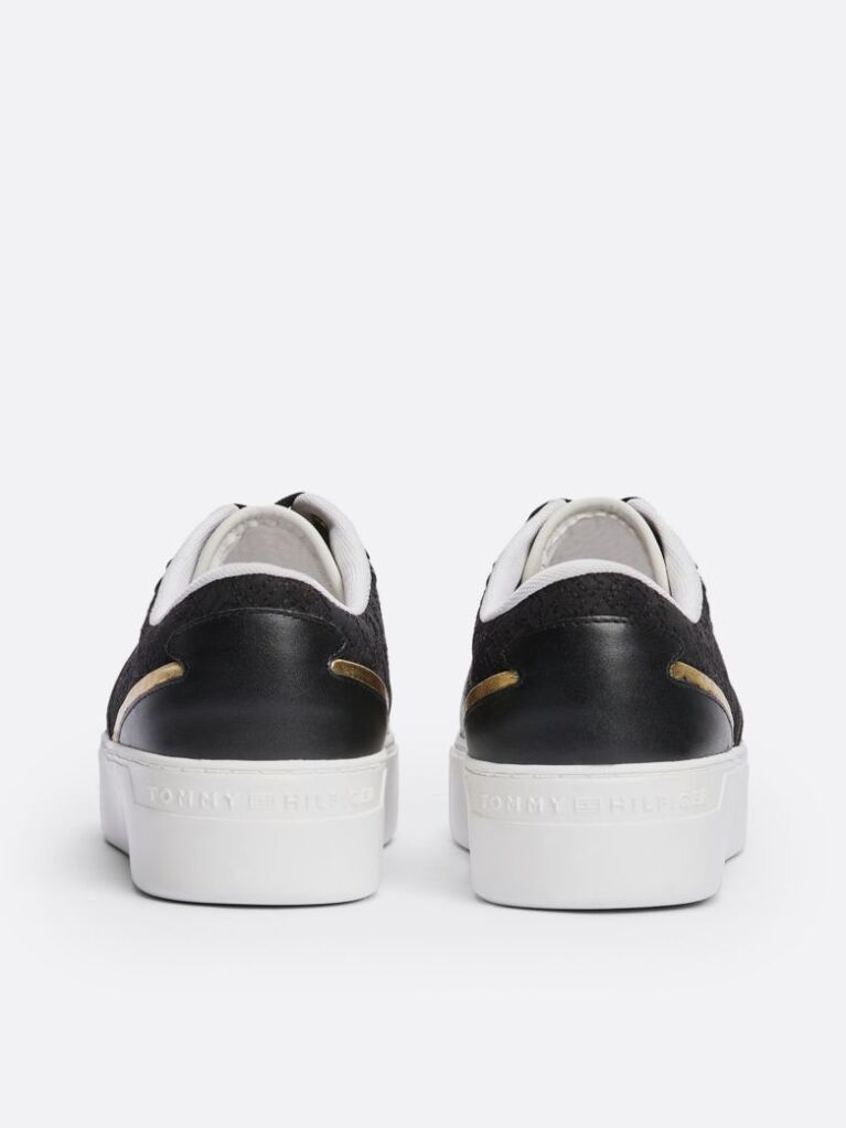 Black TH Monogram Leather Platform Trainers  Women