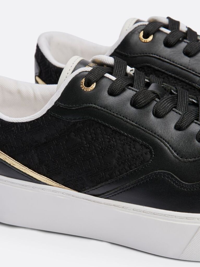 Black TH Monogram Leather Platform Trainers  Women
