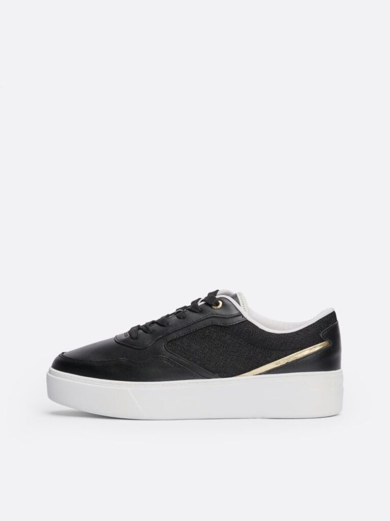 Black TH Monogram Leather Platform Trainers  Women