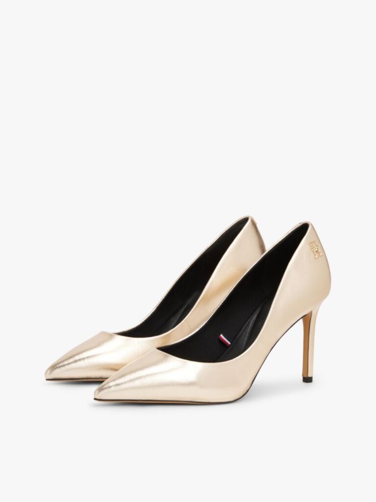 Gold Metallic Leather Pointed Stiletto Heels  Women
