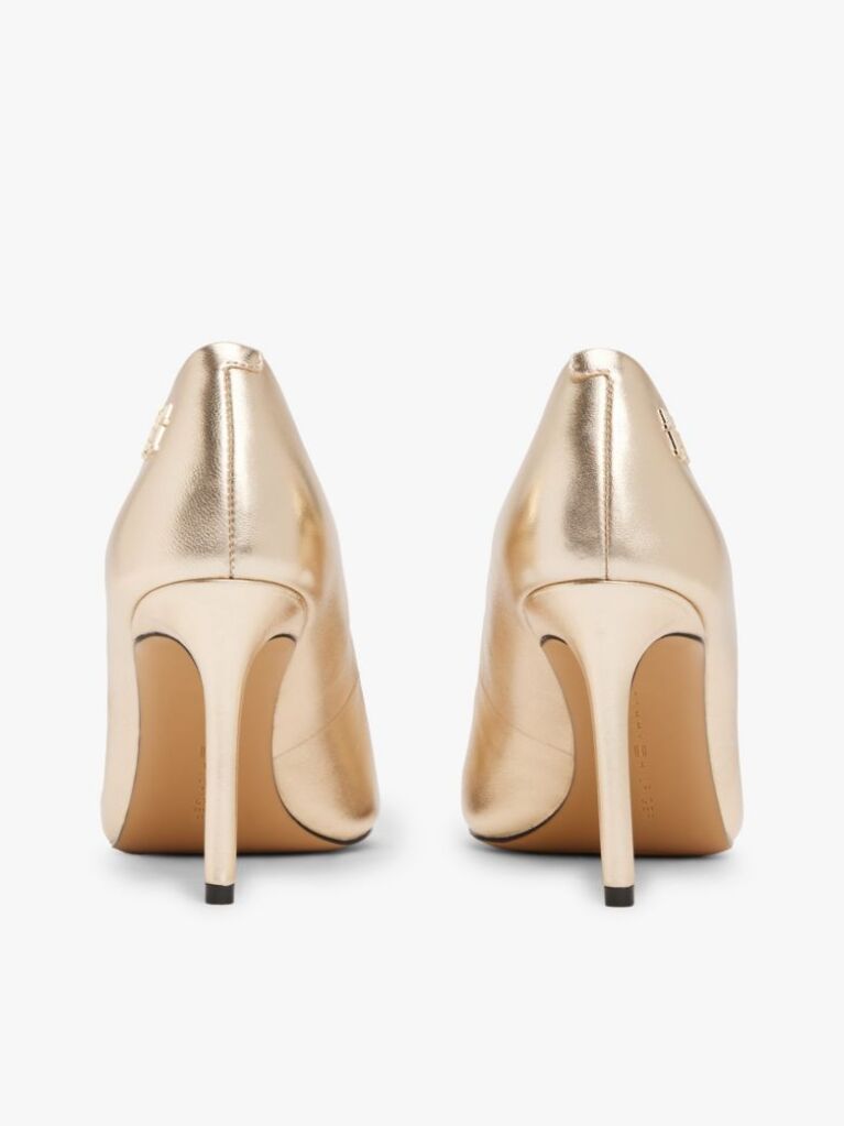 Gold Metallic Leather Pointed Stiletto Heels  Women