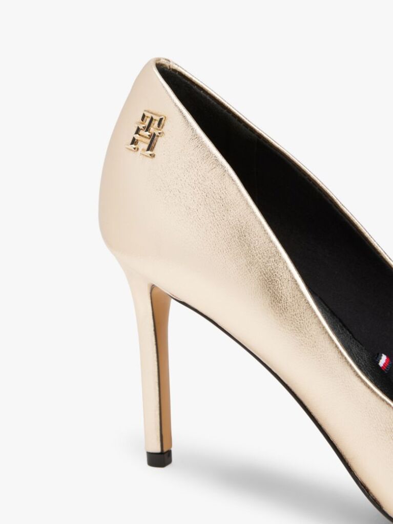Gold Metallic Leather Pointed Stiletto Heels  Women