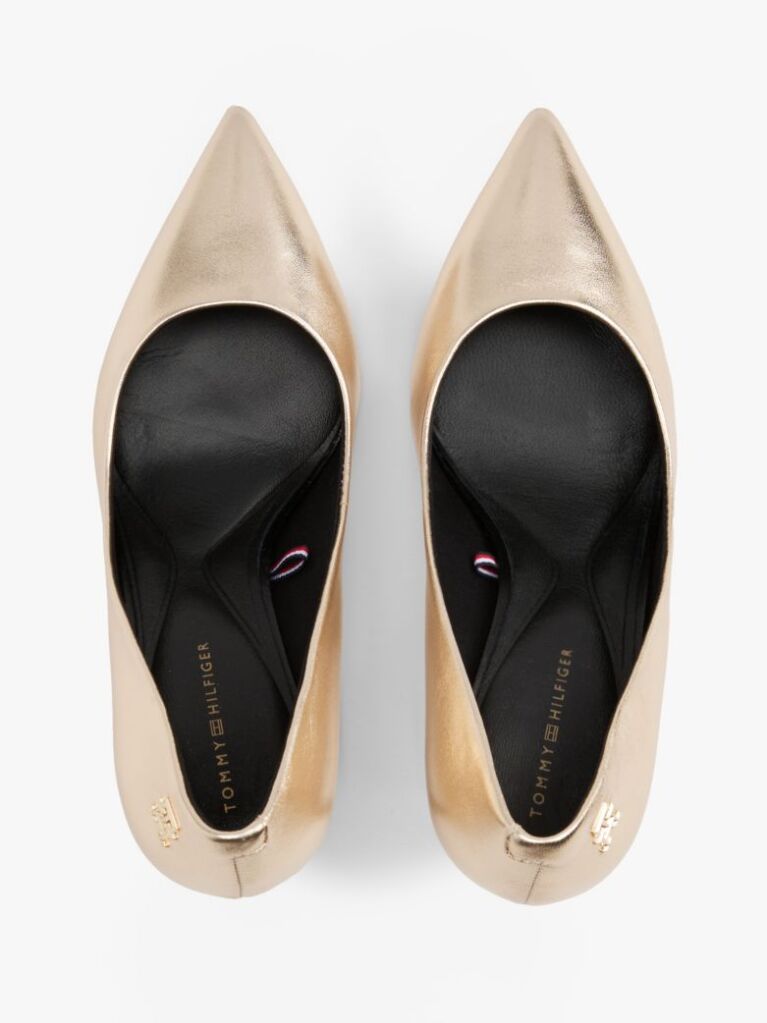 Gold Metallic Leather Pointed Stiletto Heels  Women