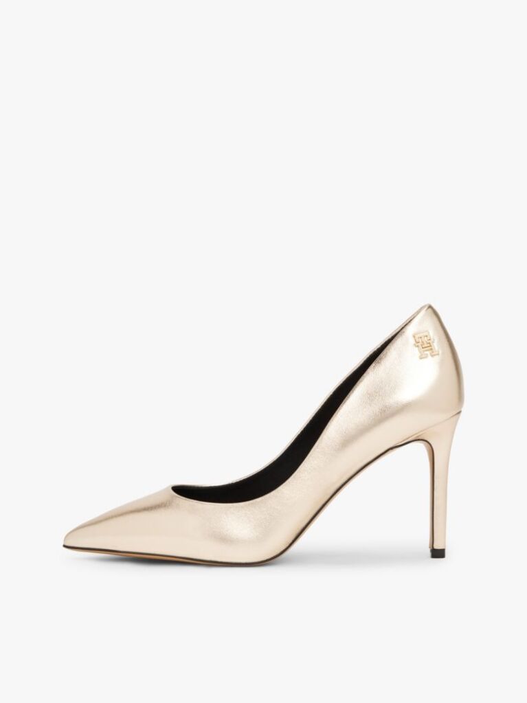Gold Metallic Leather Pointed Stiletto Heels  Women