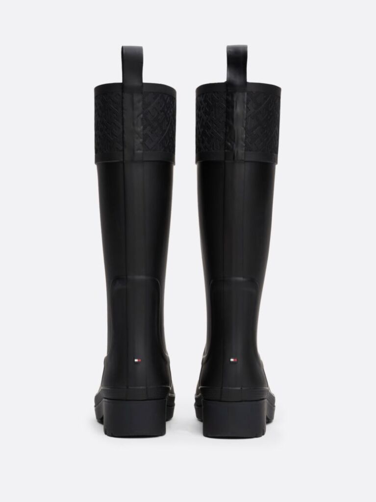 Black TH Monogram Rubber Cleat Rain Boots  Women