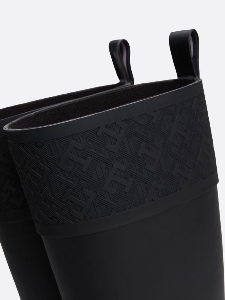 Black TH Monogram Rubber Cleat Rain Boots  Women