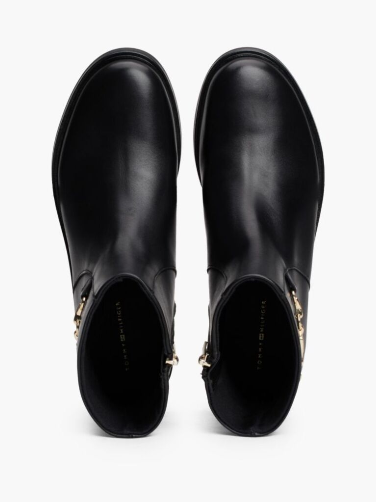 Black Leather Chain Hardware Ankle Boots  Women