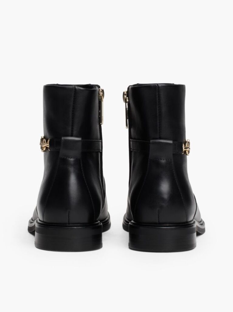 Black Leather Chain Hardware Ankle Boots  Women