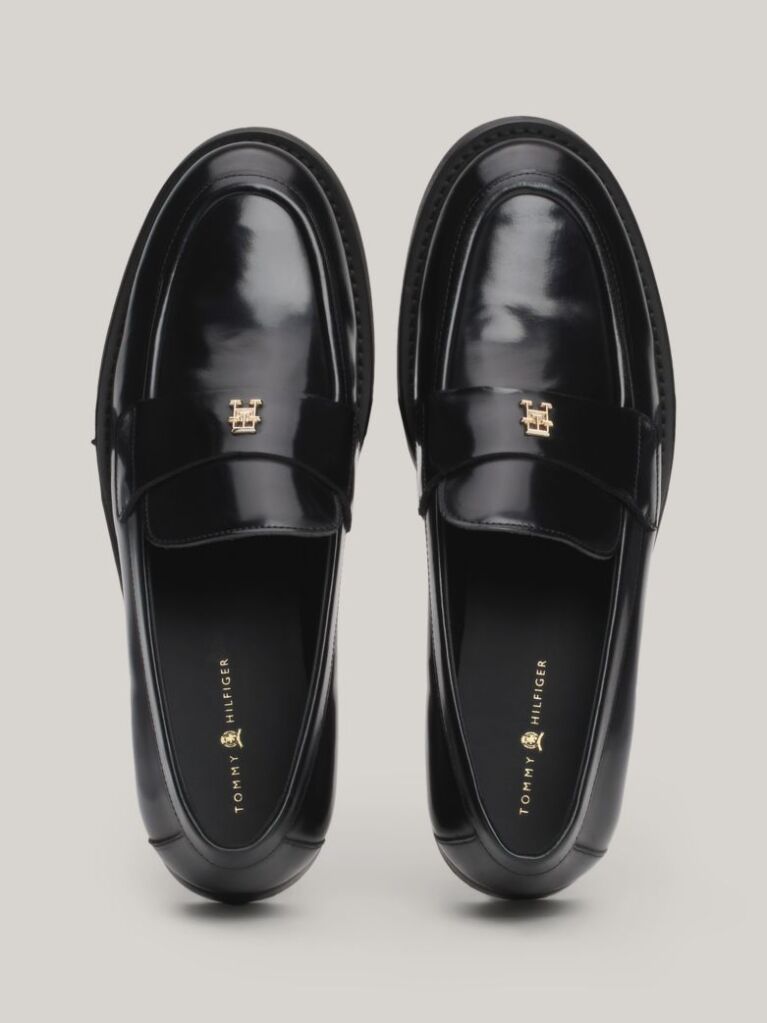 Μαύρο TH Monogram Δερμάτινα Loafers  Γυναίκες