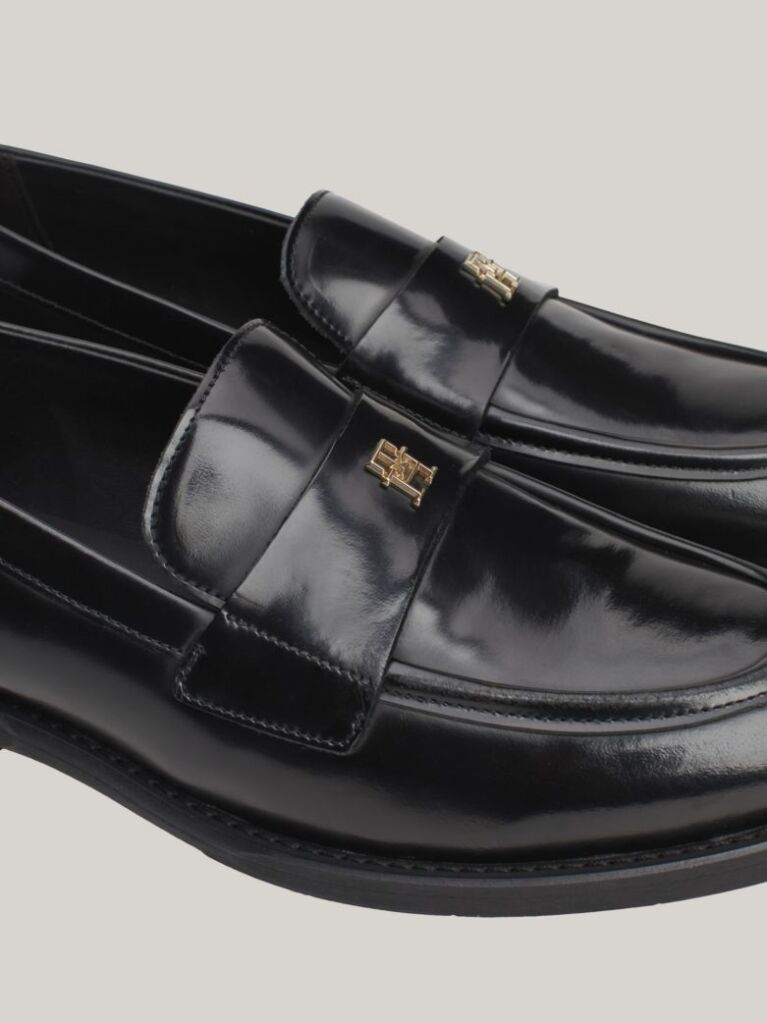 Μαύρο TH Monogram Δερμάτινα Loafers  Γυναίκες