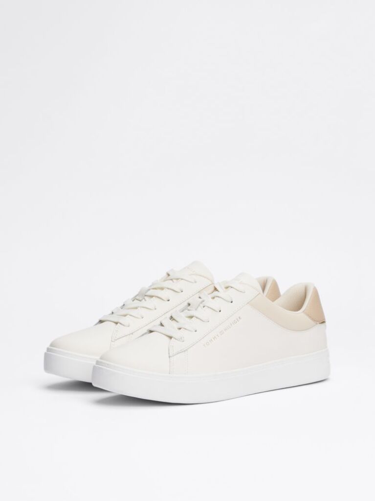 Beige Essential Metallic Leather Court Trainers  Women