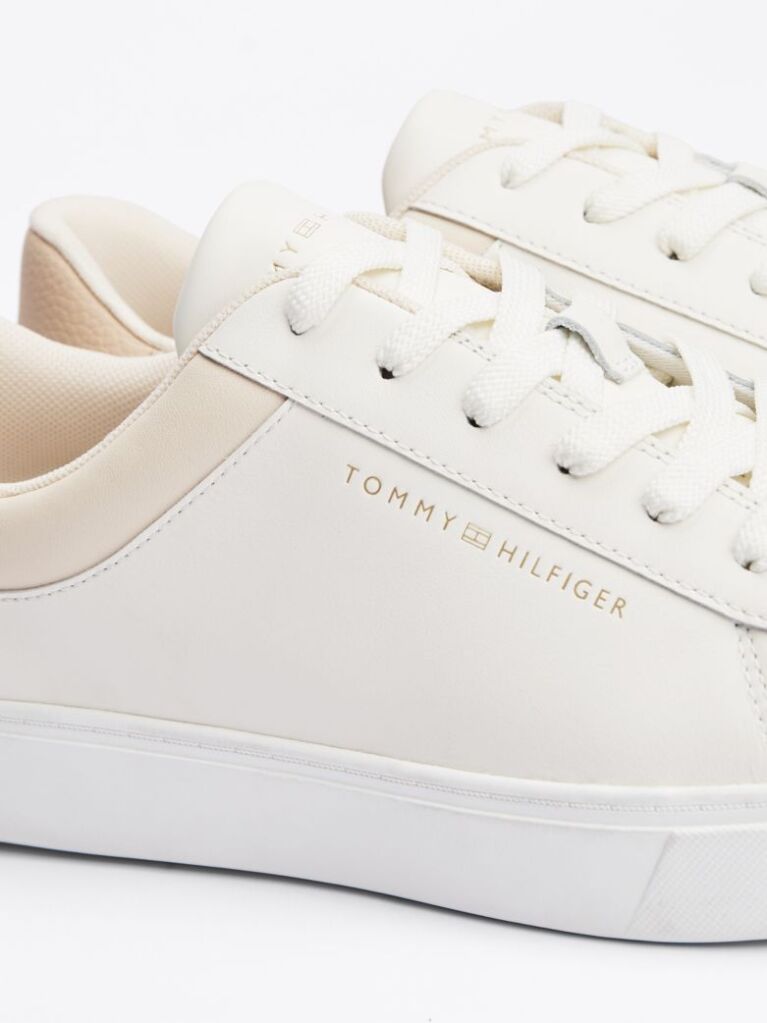 Beige Essential Metallic Leather Court Trainers  Women