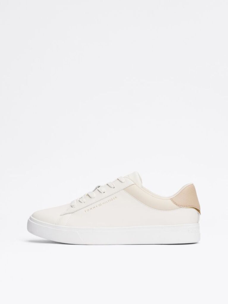 Beige Essential Metallic Leather Court Trainers  Women