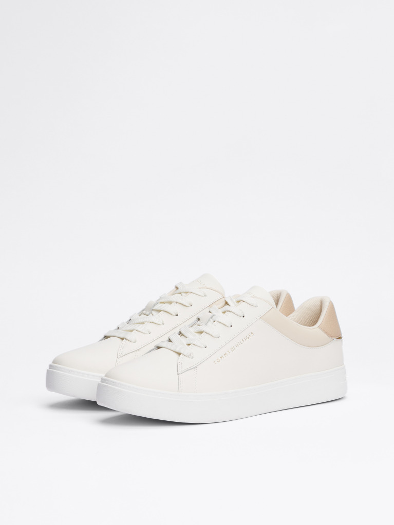Beige Essential Metallic Leather Court Trainers  Women