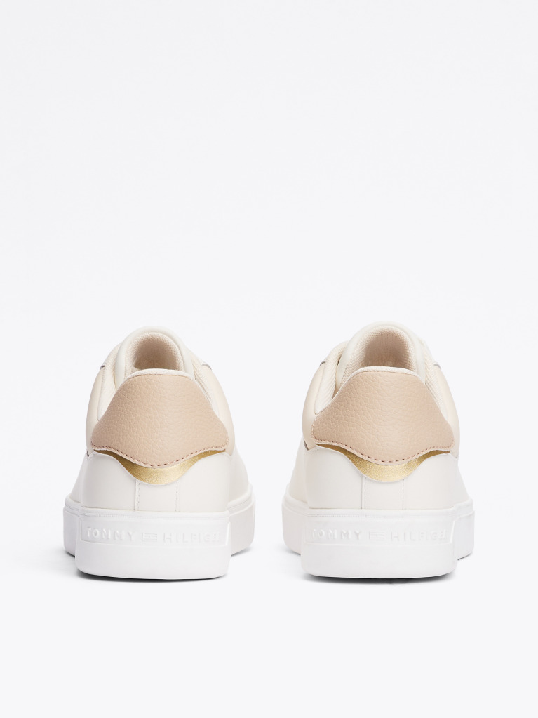 Beige Essential Metallic Leather Court Trainers  Women