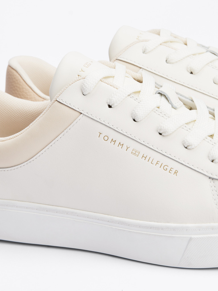 Beige Essential Metallic Leather Court Trainers  Women