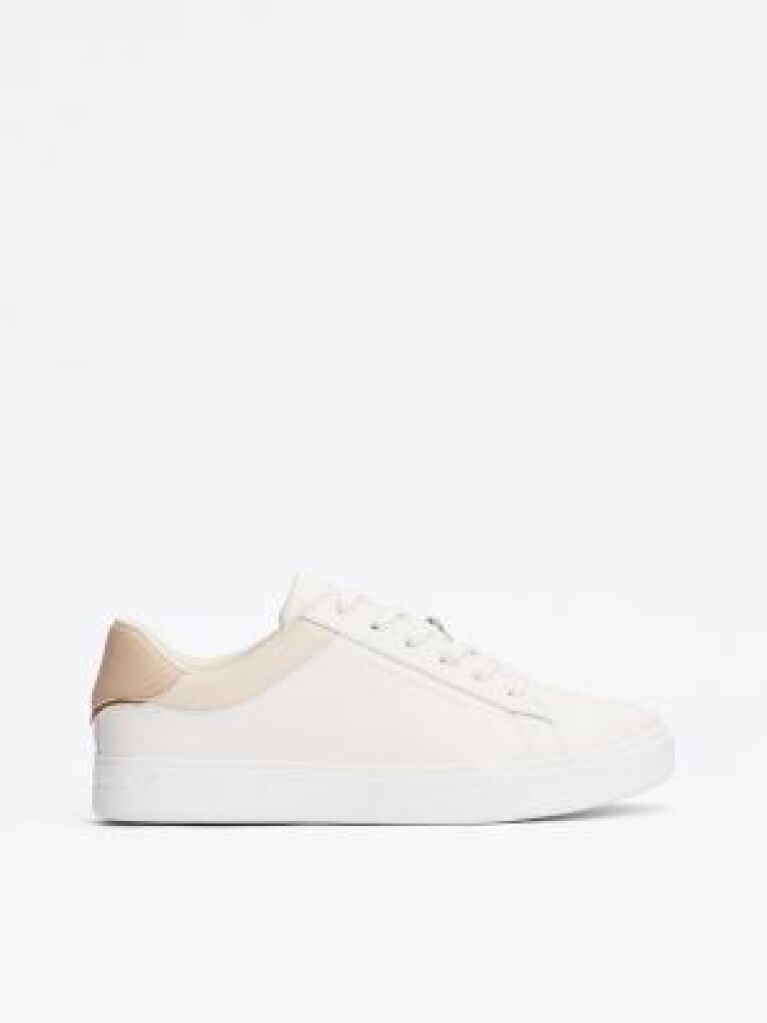 Beige Essential Metallic Leather Court Trainers  Women