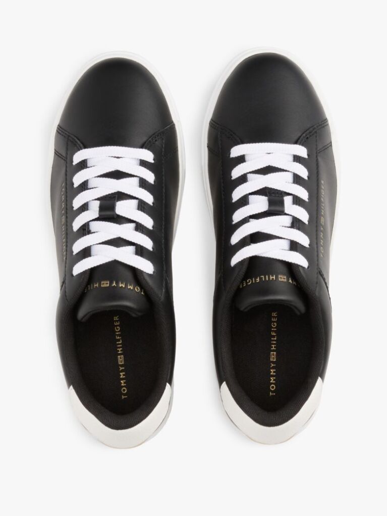 Black Essential Metallic Leather Court Trainers  Women