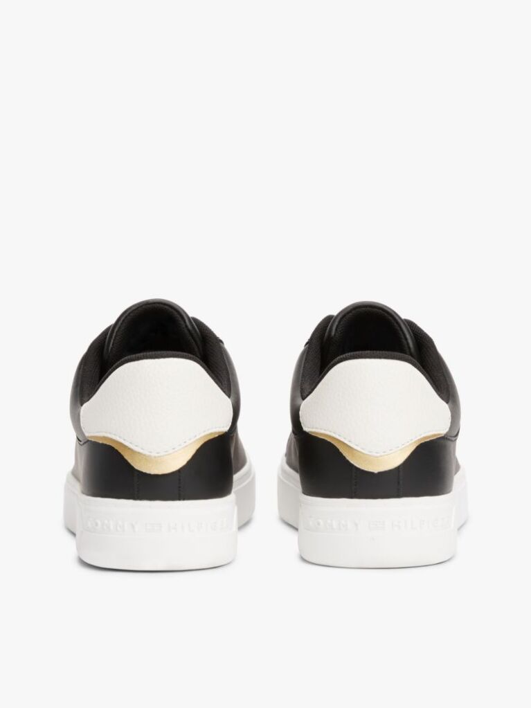 Black Essential Metallic Leather Court Trainers  Women