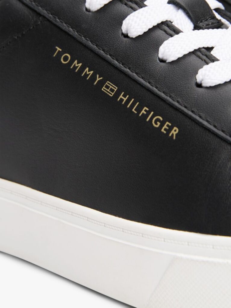 Black Essential Metallic Leather Court Trainers  Women