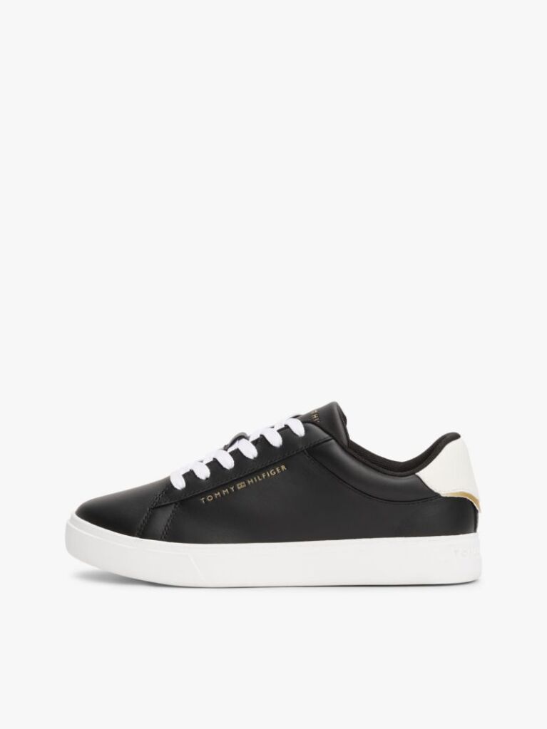 Black Essential Metallic Leather Court Trainers  Women