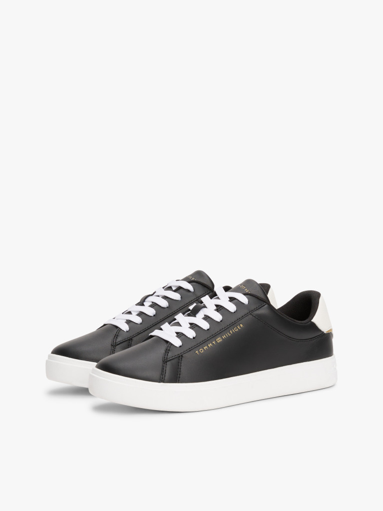 Black Essential Metallic Leather Court Trainers  Women