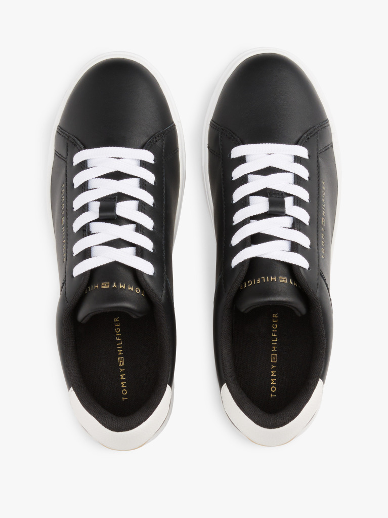 Black Essential Metallic Leather Court Trainers  Women