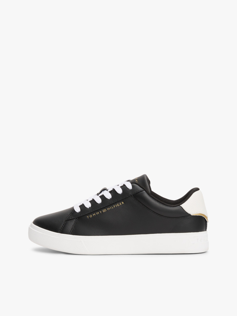 Black Essential Metallic Leather Court Trainers  Women