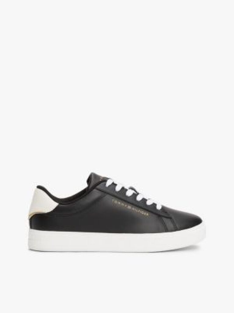 Black Essential Metallic Leather Court Trainers  Women