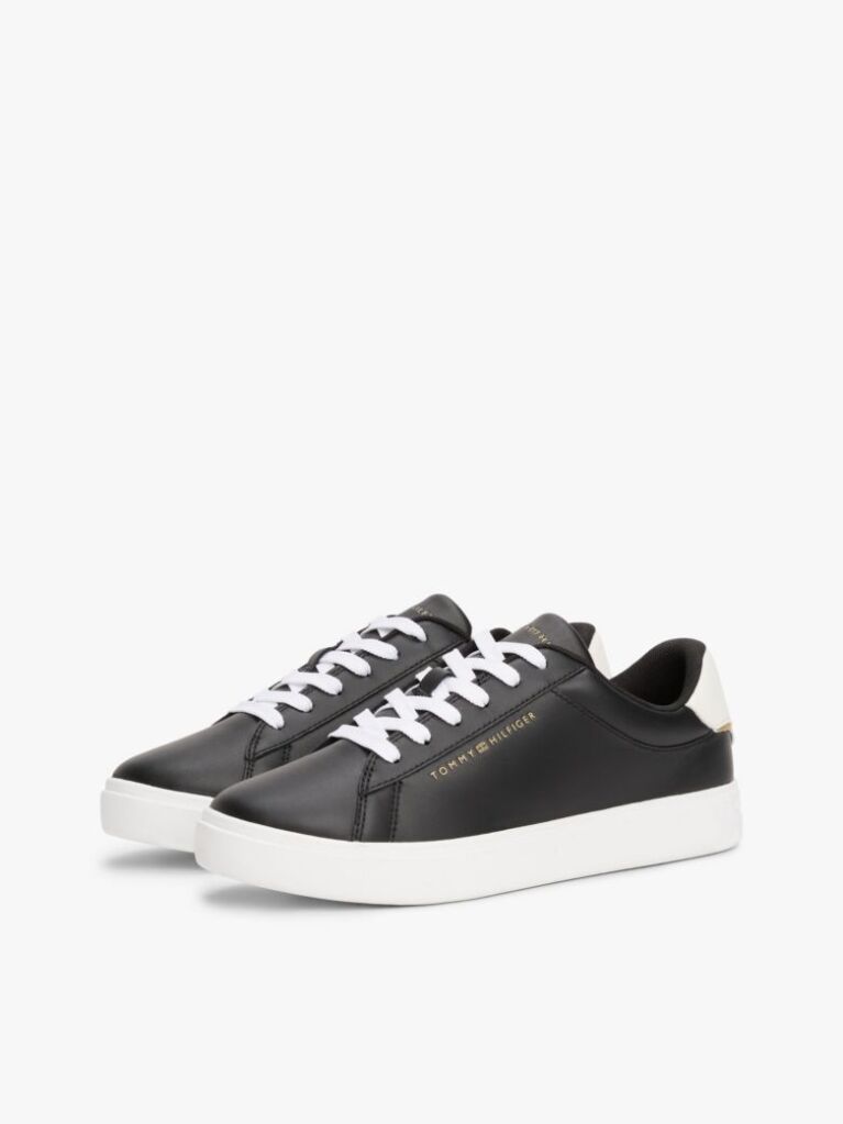 Black Essential Metallic Leather Court Trainers  Women