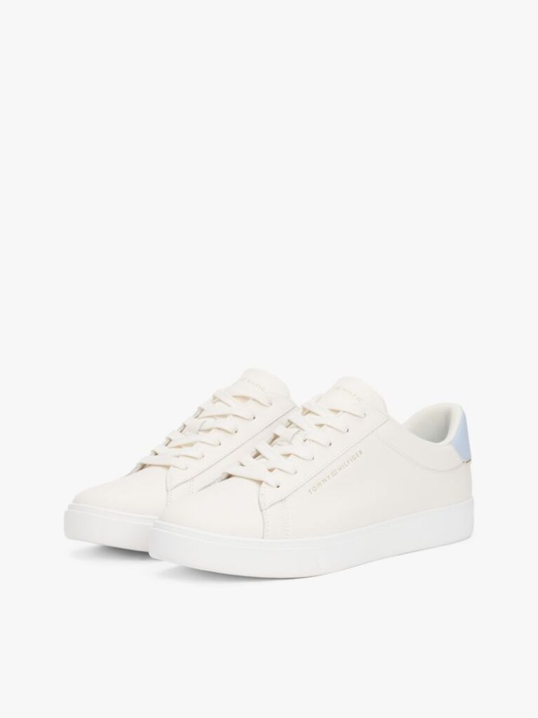 White Essential Metallic Leather Court Trainers  Women