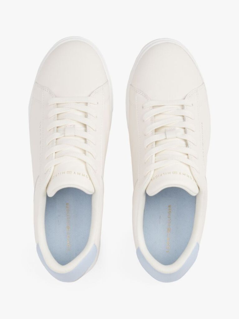 White Essential Metallic Leather Court Trainers  Women