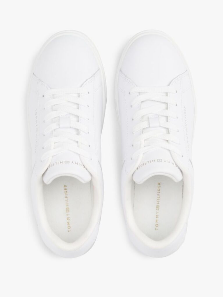 White Essential Metallic Leather Court Trainers  Women
