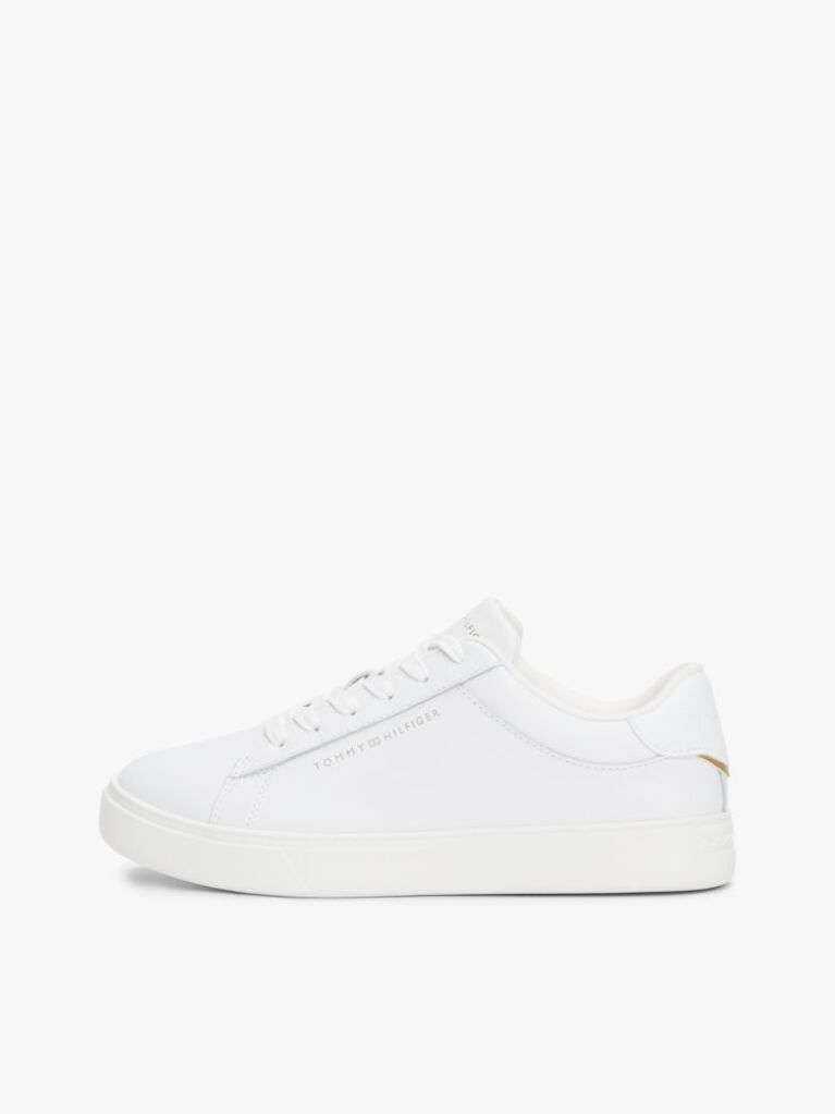 White Essential Metallic Leather Court Trainers  Women