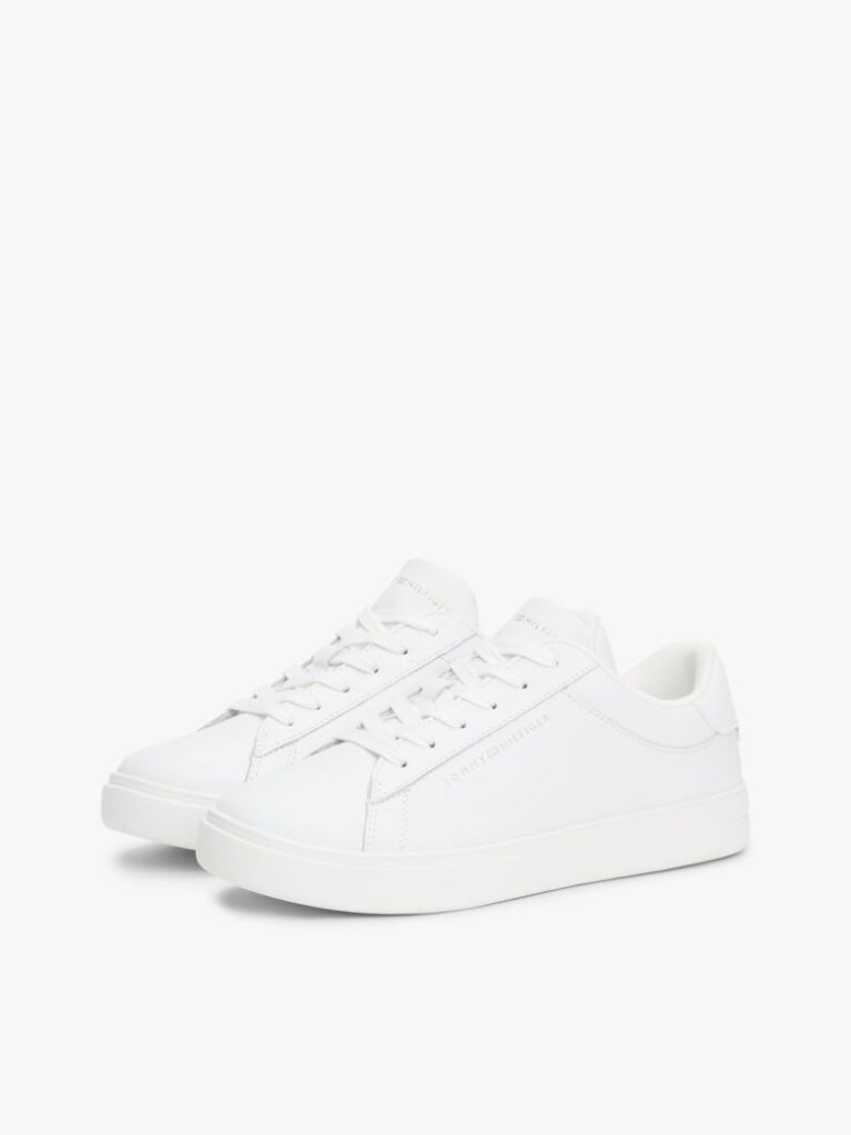 White Essential Metallic Leather Court Trainers  Women