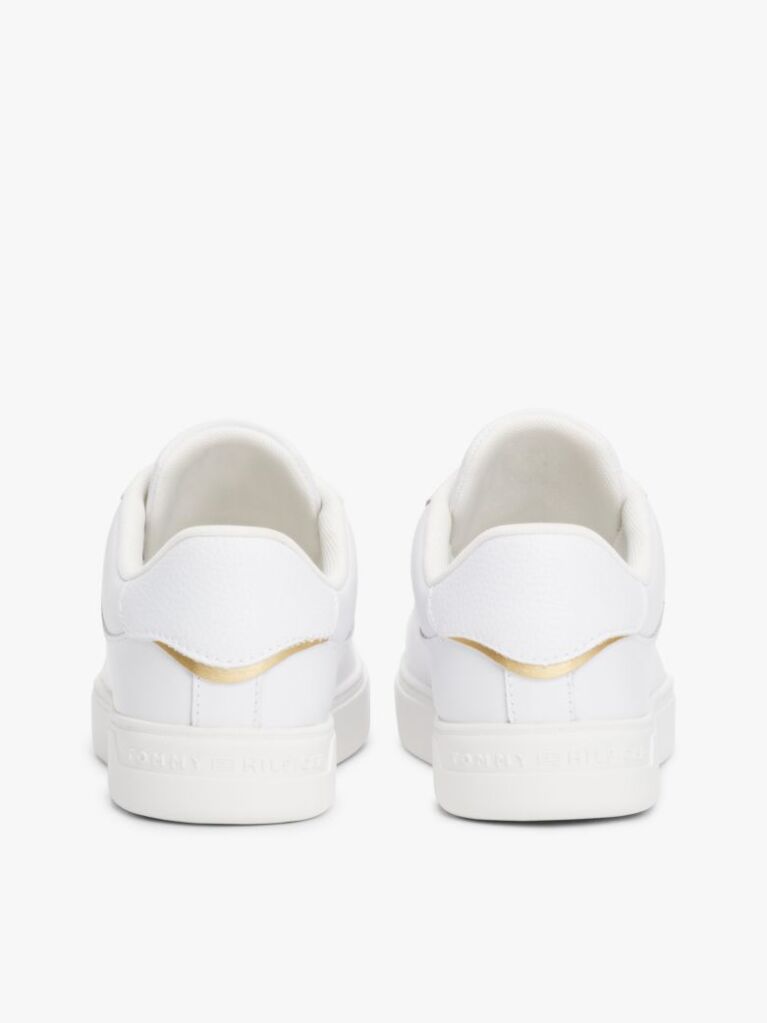 White Essential Metallic Leather Court Trainers  Women
