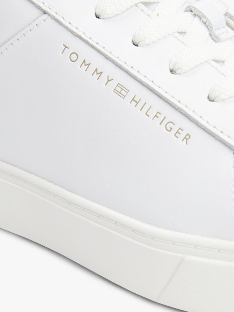 White Essential Metallic Leather Court Trainers  Women