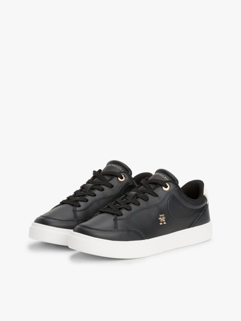 Black TH Monogram Leather Court Trainers  Women