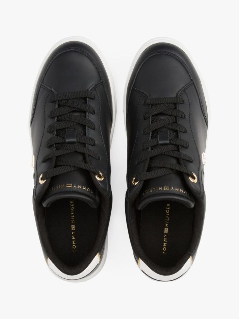 Black TH Monogram Leather Court Trainers  Women