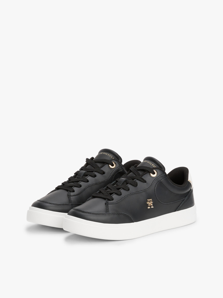 Black TH Monogram Leather Court Trainers  Women