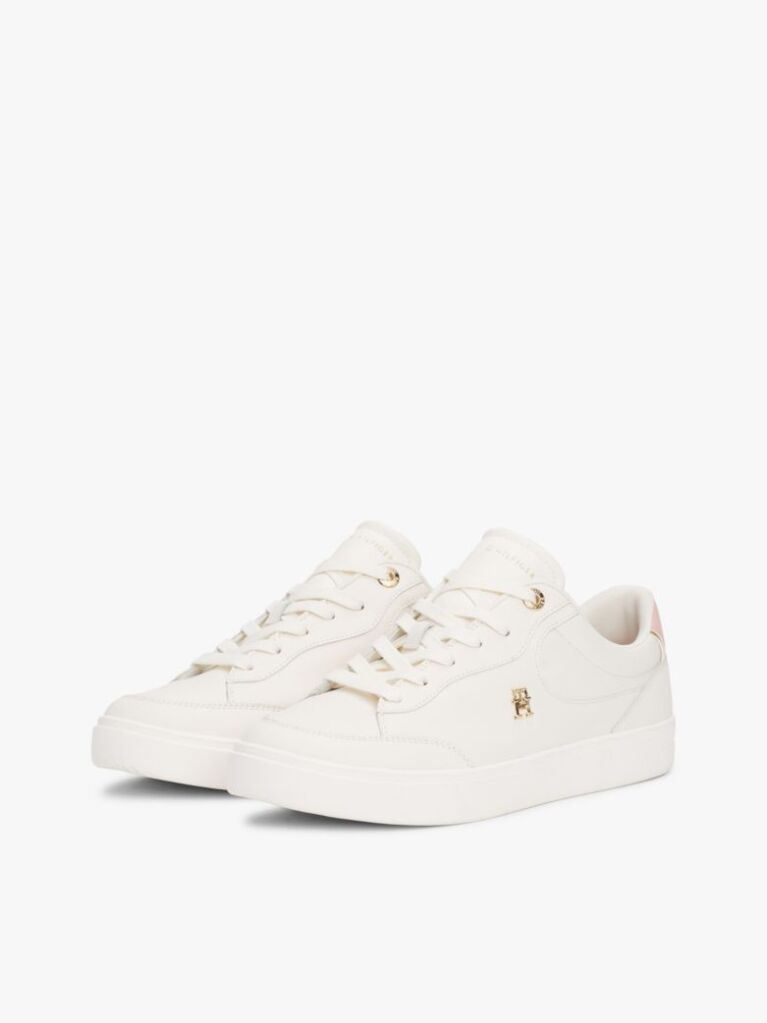 White TH Monogram Leather Court Trainers  Women