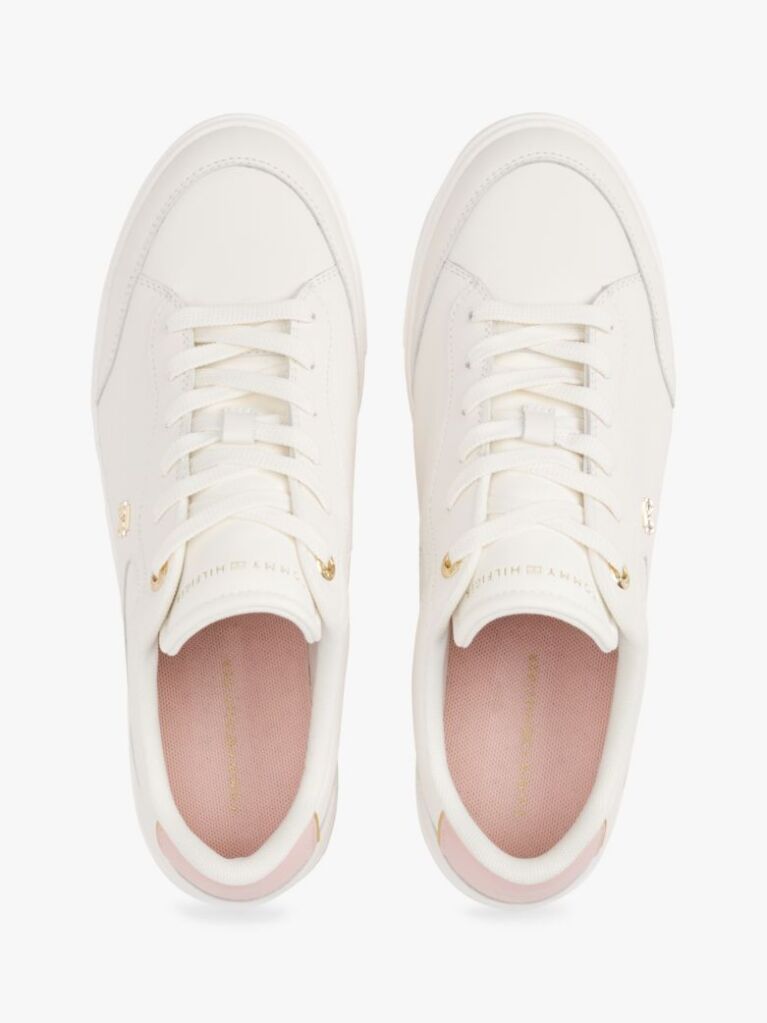 White TH Monogram Leather Court Trainers  Women