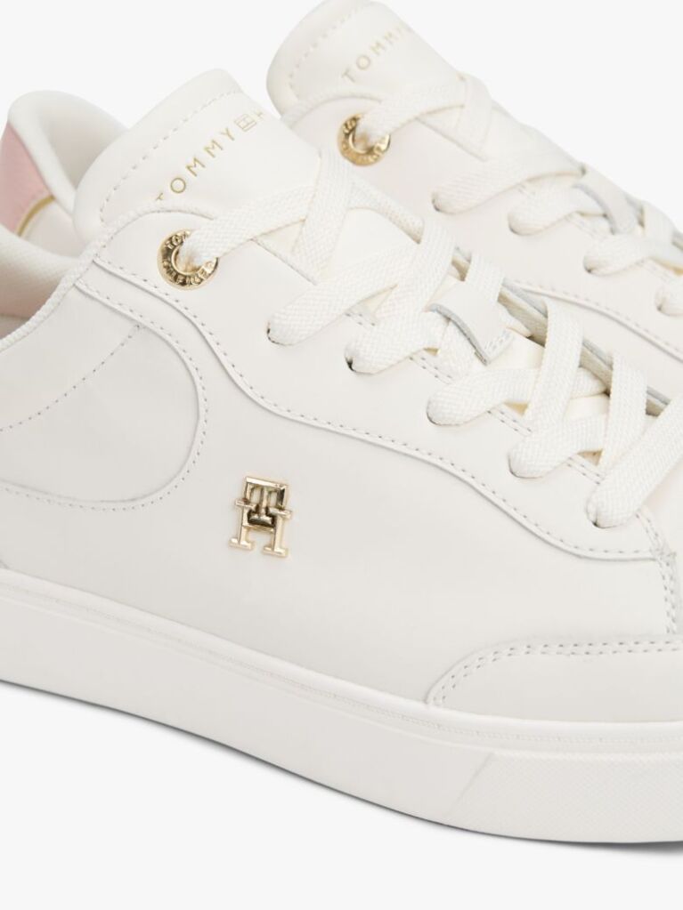 White TH Monogram Leather Court Trainers  Women