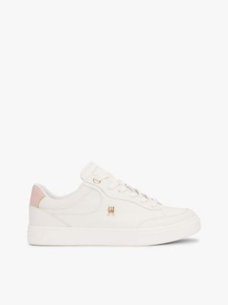White TH Monogram Leather Court Trainers  Women